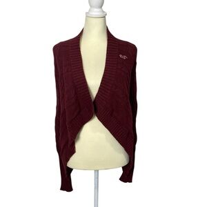 Vintage Y2K Hollister Burgundy Open Front Knit Cardigan XS Cable Knit Draped
